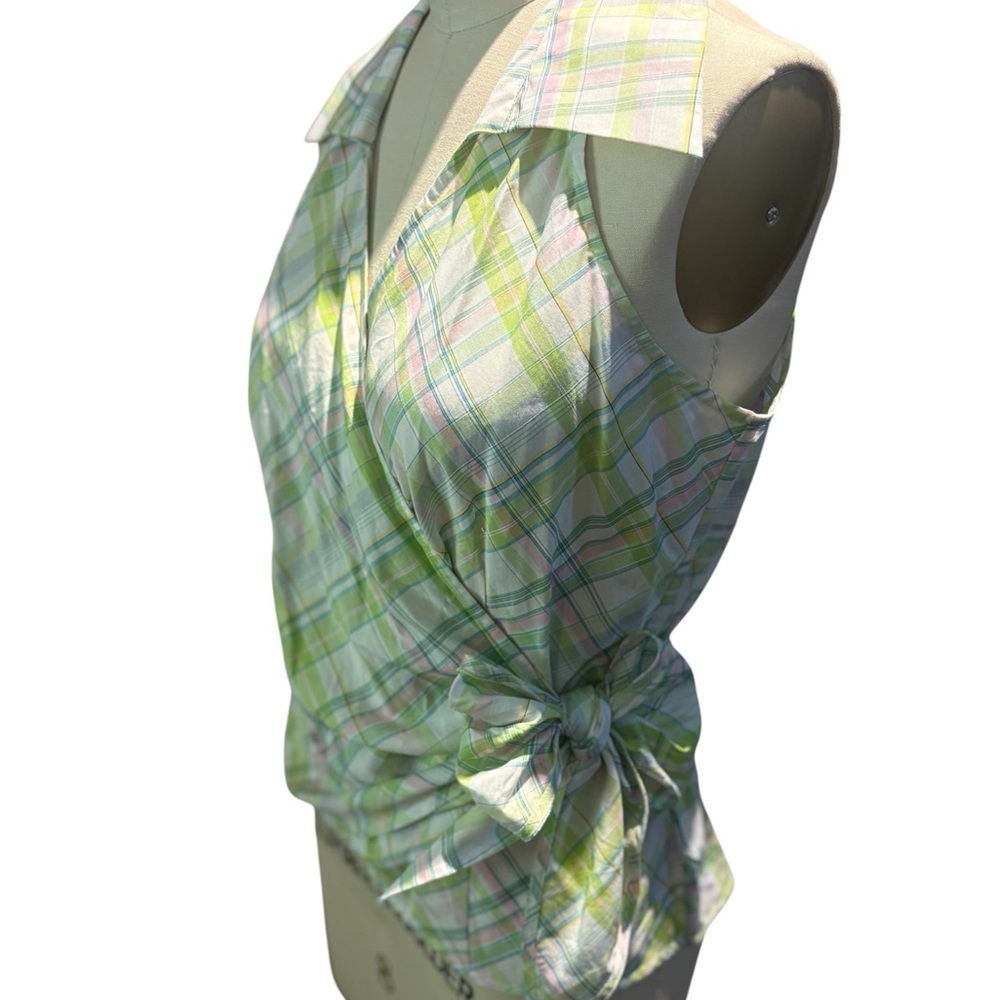 Banana Republic Pastel Green and White Plaid Wrap Halter Top